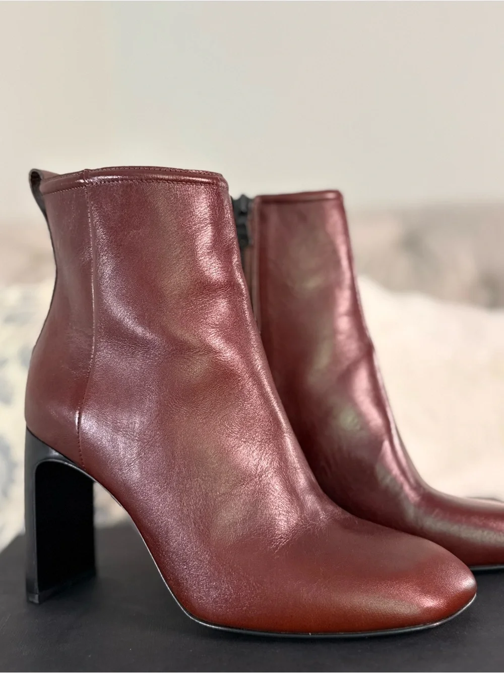 Rag & Bone Burgundy Mahogany Leather Ankle Booties - Size 37 fits 6-6.5